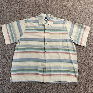 The J. Peterman Company Pastel Striped Button Up Casual Shirt Large Mens 0001